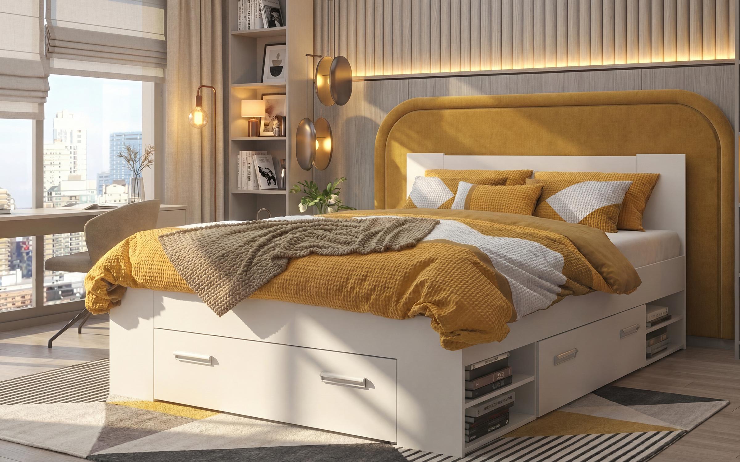 Pat dublu + sertare pentru saltea 140/200 Nemo, alb  1